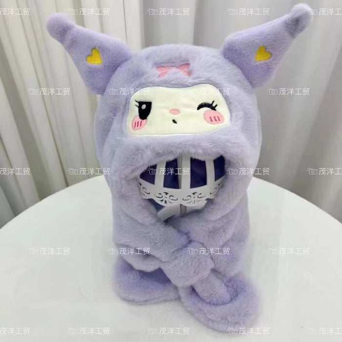 Wholesale Children's hat, scarf, all-in-one hat, thickened warm scarf, two-piece plush hat