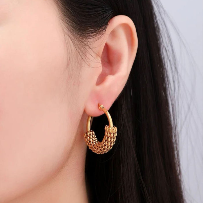 Wholesale Mesh Half Mesh Wrapped Stainless Steel Circle Woven Earrings JDC-ES-ChunLing001