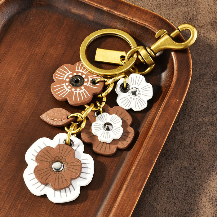 Wholesale Fashion Flower PU Leather Bag Charm Keychain Decorative Accessory