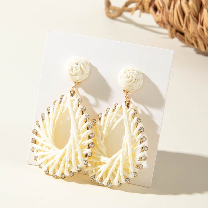 Wholesale hand woven raffia grass holiday style earrings summer color matching beach style earrings