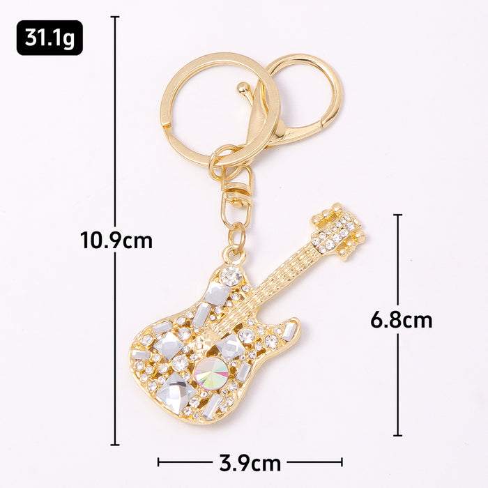 Wholesale Crystal Guitar Keychain Stylish Gift Zinc Alloy Key Ring for Couples Birthday MOQ:4