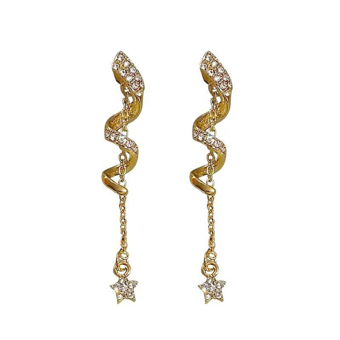 Wholesale S925 Silver Needle Diamond Geometric Spiral Twisted Earrings Star Tassel Earrings