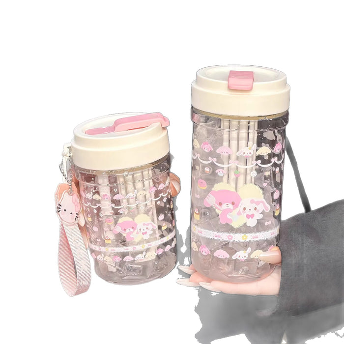 Wholesale Plastic Double Straw Cup With Carrying Rope Large Capacity Tea Water Separation Cartoon Design Trendy Summer Drinkware For Women