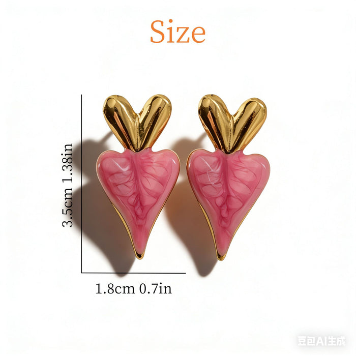 Wholesale Stainless Steel Heart Oil Drop Earrings Peach Heart Earrings