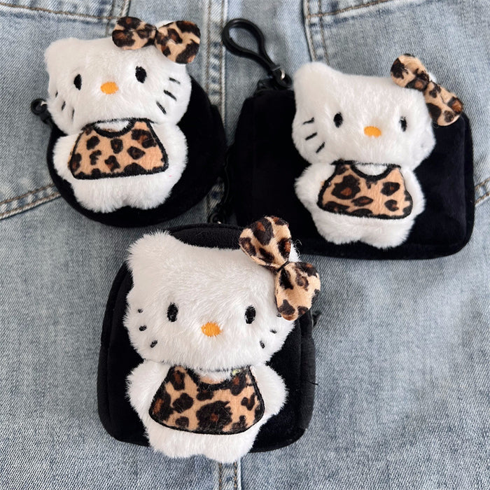 Wholesale Mini portable 3D leopard print square plush wallet