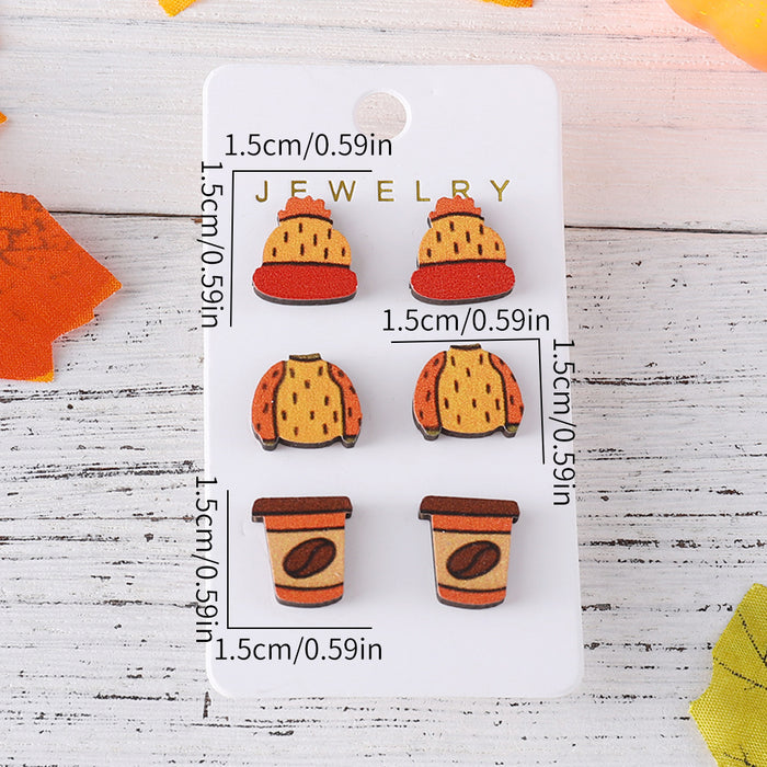 Wholesale Autumn Thanksgiving Maple Leaf Pumpkin Earring Set Wooden Personalized Thanksgiving Harvest Earring Gift