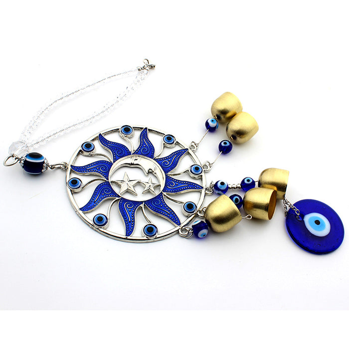 Wholesale Round dropper rubber sun, moon, blue wind chime pendant, car pendant, copper bell pendant