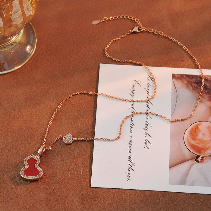 Wholesale Necklace, women's rose gold, white clam mother pendant, red agate collarbone chain, versatile accessory with temperament