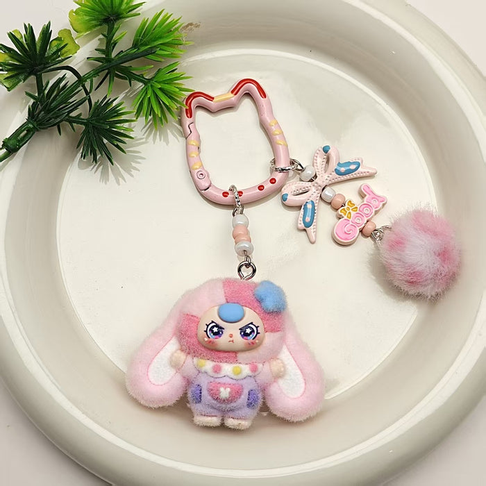 Wholesale Cat bell flocked cartoon keychain