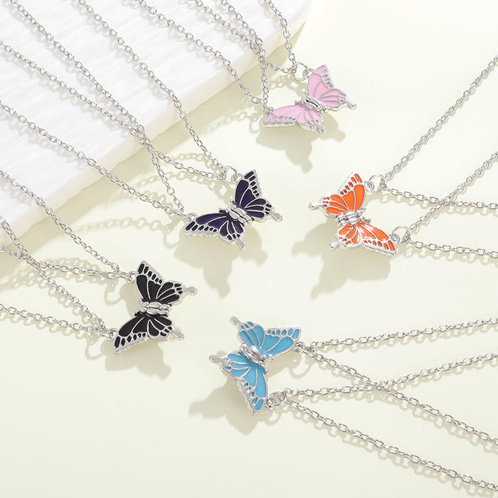 Wholesale best friend colorful butterfly matching best friend friendship magnetic necklace autumn and winter New sweater chain