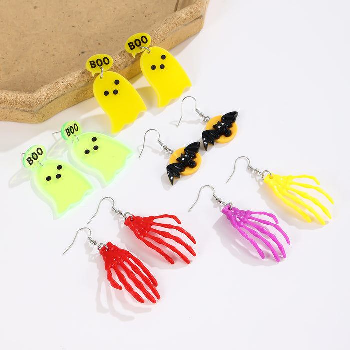 Wholesale Acrylic Skeleton Hand Earrings Horror Atmosphere  Tricky Bat Ghost Earrings