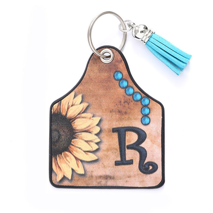 Wholesale Leather Sunflower Letter Tassel Keychain Pendant