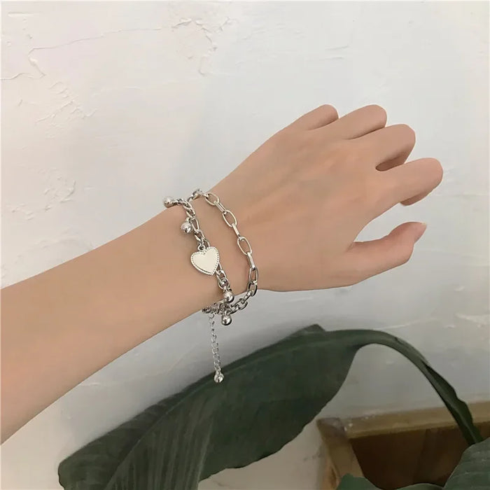 Wholesale Stainless Steel Double Layer Heart Shaped Bracelet