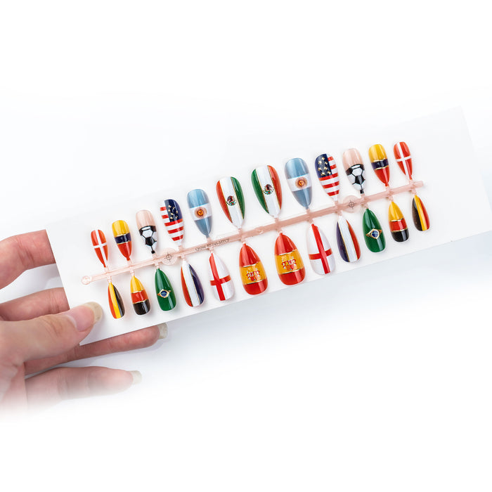 Wholesale World Cup Gold Plated Cat-Eye Football Almond Nail Art Set-24 Pieces