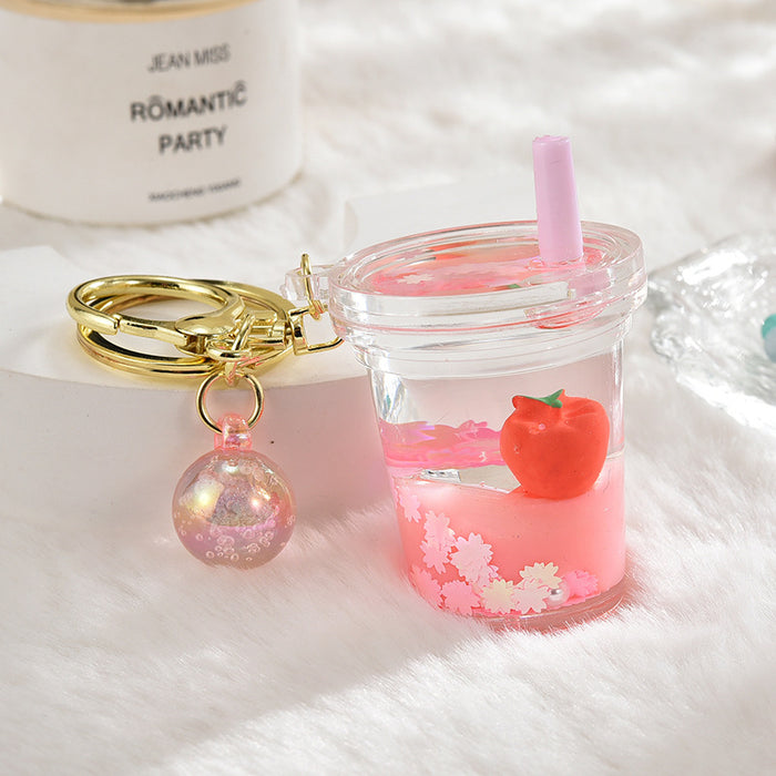 Wholesale Acrylic Oil Quicksand Bottle Color Beads Strawberry Fruit Keychain JDC-KC-ShuangD010