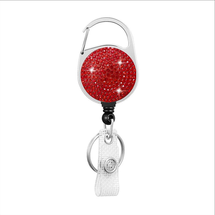 Wholesale Round Zinc Alloy AB Color Rhinestone Telescopic Clip Easy Pull Keychain JDC-KC-QiDing008