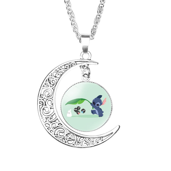 Wholesale Glass Cartoon Pattern Time Gem Moon Necklace JDC-NE-NH006