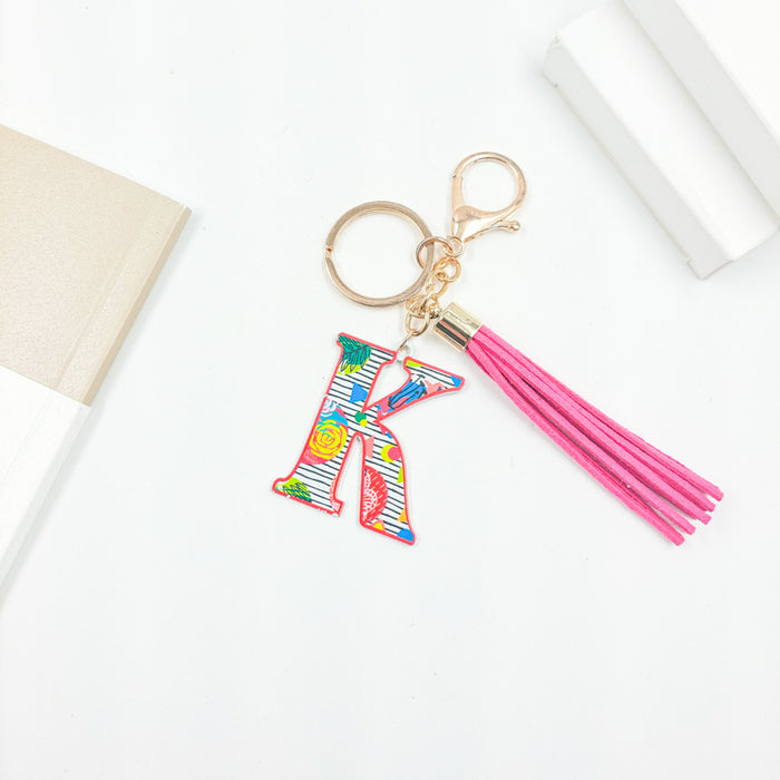 Wholesale Zinc Alloy Leather Letter Color Tassel Keychain JDC-KC-JinY003