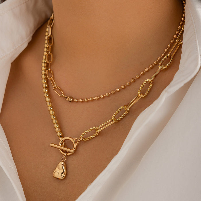 Wholesale Vintage imitation pearl pieced simple necklace with creative temperament, round bead chain layered necklace accessory