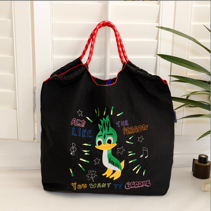 Wholesale Cartoon Embroidered Bag Embroidered Canvas Bag Large Capacity Shopping Bag Shoulder Bag