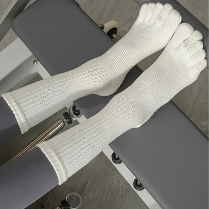 Wholesale Thickeneded Dotted Non-Slip Yoga Socks Women' s Mid-Calf Double-Stripe Five-Finger Socks Professional Sports Dance Pilates Socks