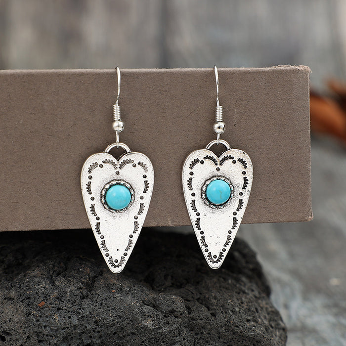 Wholesale Heart-shaped Inlaid Turquoise Alloy Earrings Earrings