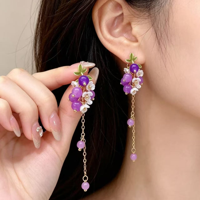 Wholesale Purple Glass Grape Tassel Earrings - Chic Summer Jewelry Accessory