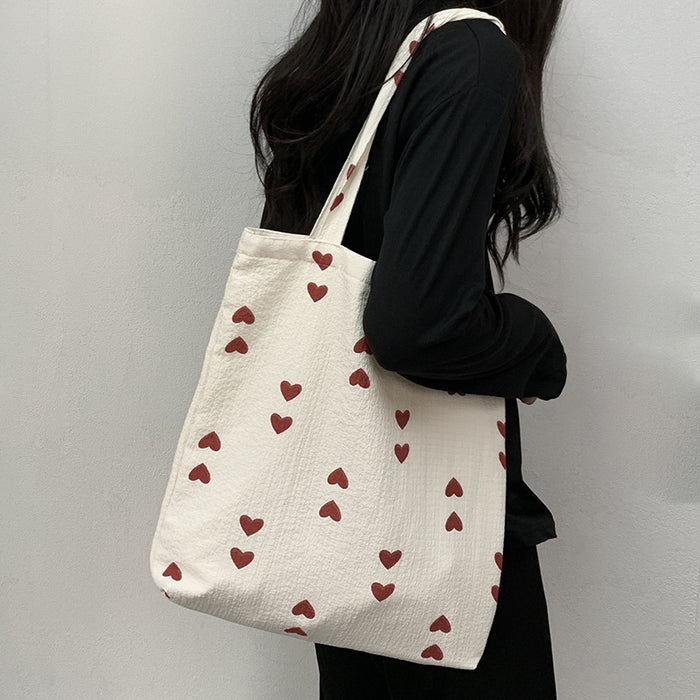 Wholesale Artistic texture love canvas shoulder vest bag, large capacity handbag, makeup bag
