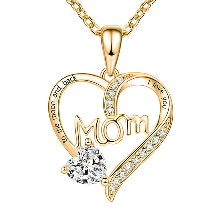 Wholesale Heart-shaped " MOM"  letter pendant necklace with rhinestones