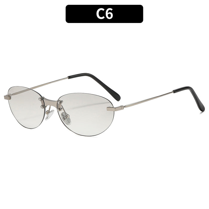 Wholesale Retro Oval Rimless Sunglasses UV400 Silver Frame Gray Lens Fashion Accessory