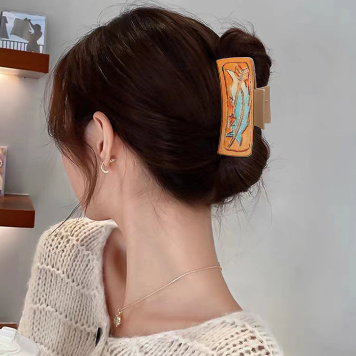 Wholesale Western Wind Sunflower Feather Pattern PU Leather Hairpin Women Shark Clip