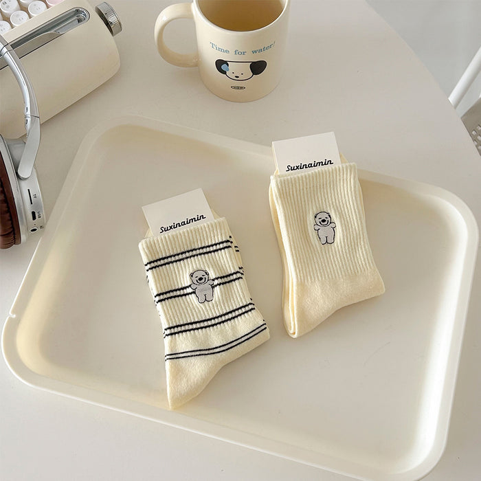 Wholesale Cute striped mid tube socks, casual pile socks