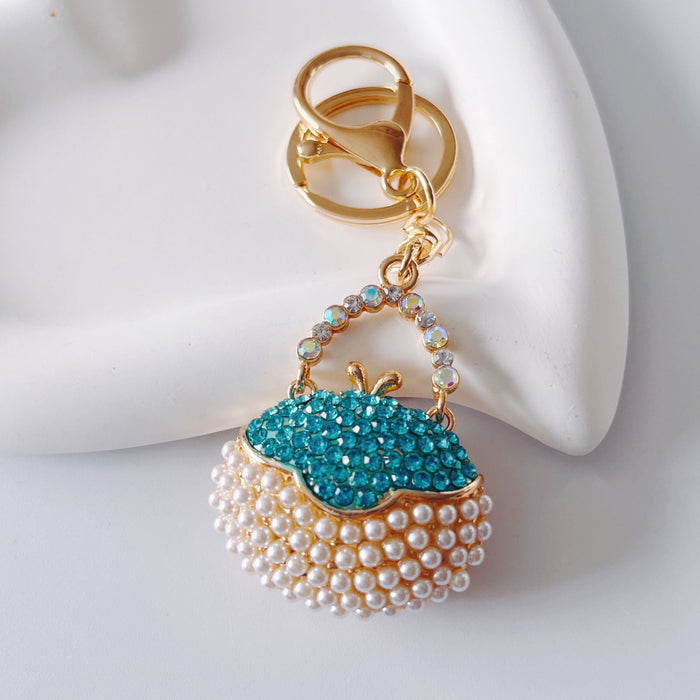 Wholesale Metal Rhinestone Pearl Handbag Keychain JDC-KC-ZhanLun001