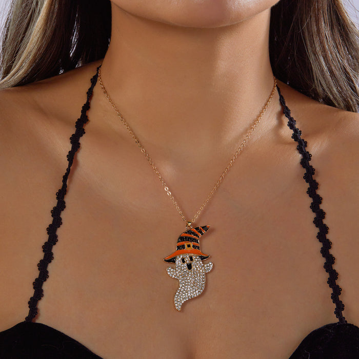 Wholesale Halloween Gothic Bat Rhinestone Ghost Pendant Necklace