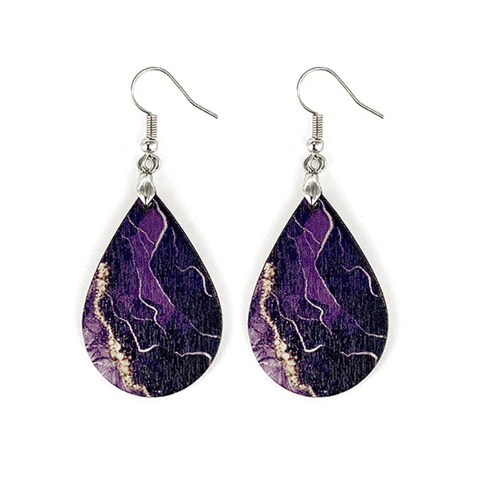 Wholesale Summer Waves Wooden Earrings Imitation Marble Printing Bohemian Lightweight Earrings