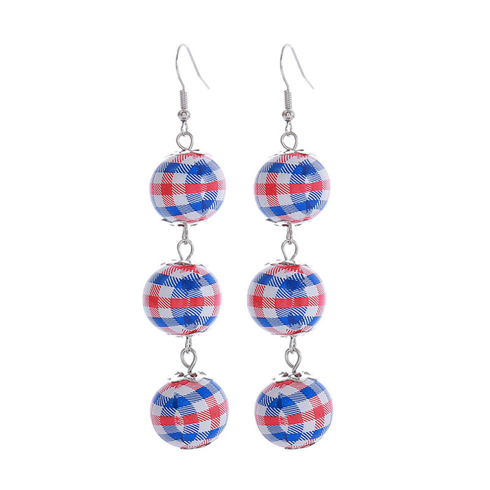 Wholesale American Independence Day Colorful Printed Flag Wooden Beads Long Round Bead Pendant Earrings JDC-ES-ChouTteng018