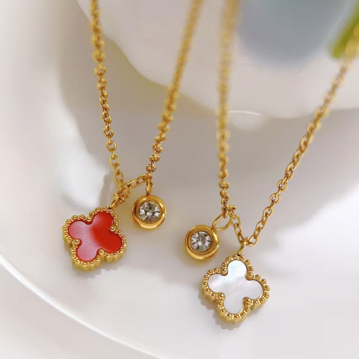 Wholesale Titanium Steel Mini Four-Leaf Clover Necklace