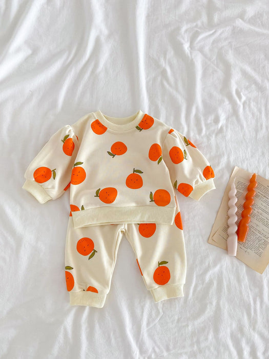 Wholesale Orange Fruit Sweatshirt Long Sleeve Pants Children's Suit JDC-CTS-WeiNiS007