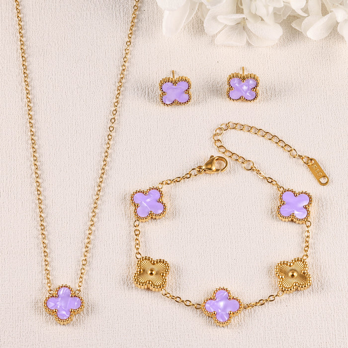 Wholesale Stainless Steel Four-Leaf Clover Gold-Plated Jewelry Set