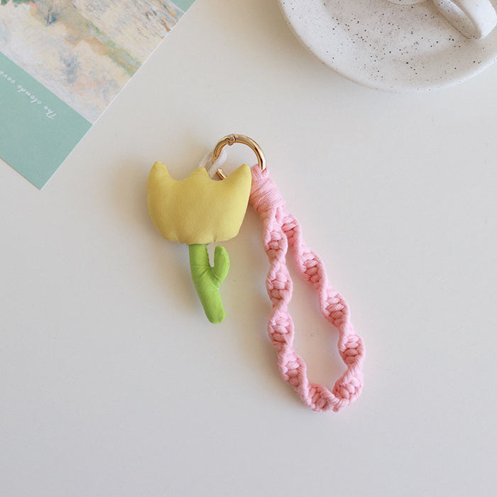 Wholesale Cute Tulips Cotton Rope Keychains