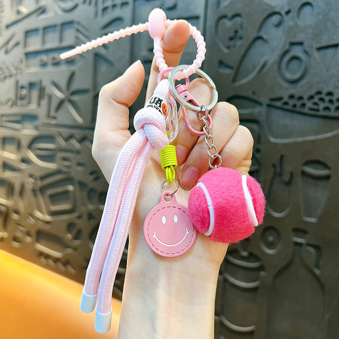 Wholesale Colorful Smiley-Face Tennis Ball Car Keychain
