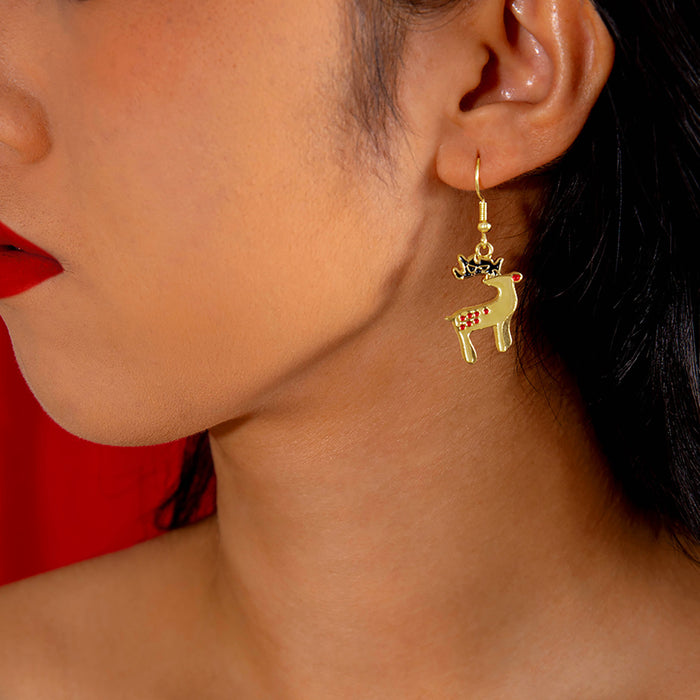 Wholesale Christmas Tree Earrings - Alloy Electroplated with Red Green Socks Reindeer Design - Fashion Accessory MOQ≥2