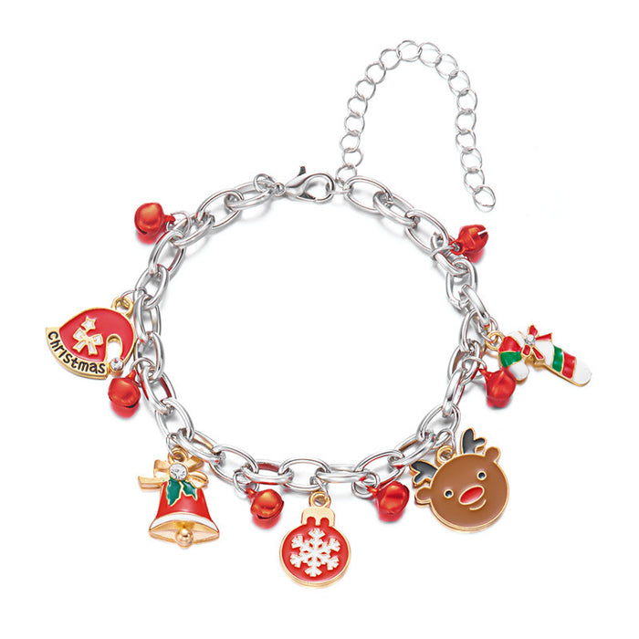 Wholesale Drip Oil Finish Alloy Christmas Bracelet with Santa and Elk Fashion Gift Accessory