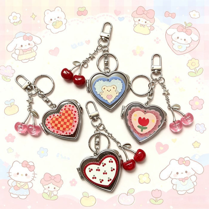 Wholesale Candy Cherry Heart Mirror Keychain Bag Charm Trendy Accessory