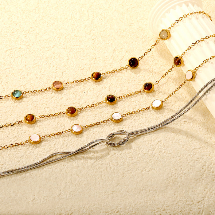 Wholesale Colorful cat' s eye bracelet tiger' s eye stone bracelet stainless steel round snake chain bracelet