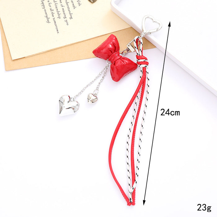 Wholesale Leather bow heart pendant luggage keychain lanyard accessories single buckle tassel pendant accessories
