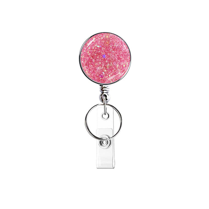 Wholesale UV Electroplated Resin Glitter Sequins Epoxy Badge Reel Retractable Keychain JDC-KC-QiDing013