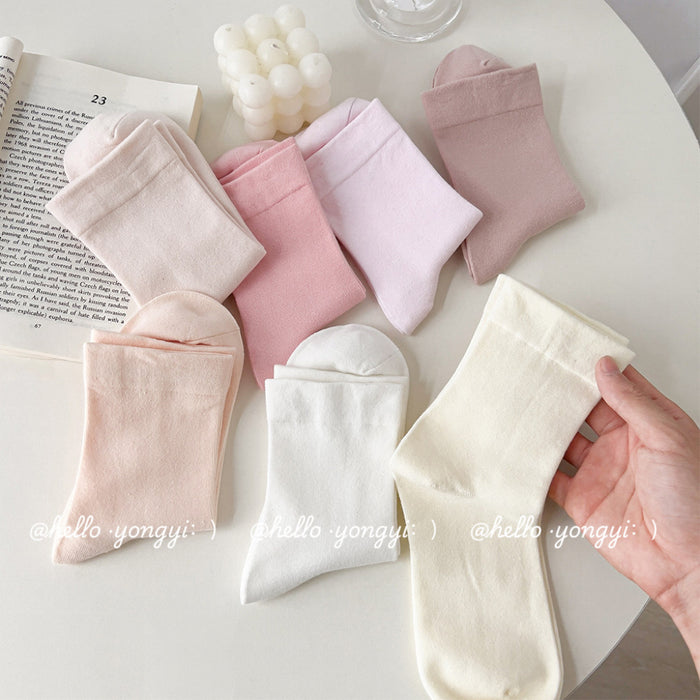 Wholesale Pure cotton boneless socks, children's mid tube socks, loose mouth solid color stacking socks