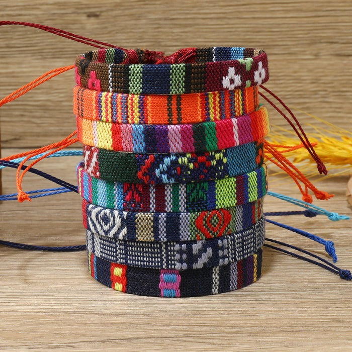 Wholesale Bohemian Cotton and Linen Fabric Braided Bracelet Colorful Ethnic Style Simple Knot Bracelet JDC-BT-XH010