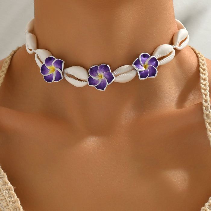 Wholesale Handmade Soft Clay Egg Flower Shell Jewelry Set Pink Beach Style Fashion Accessory
